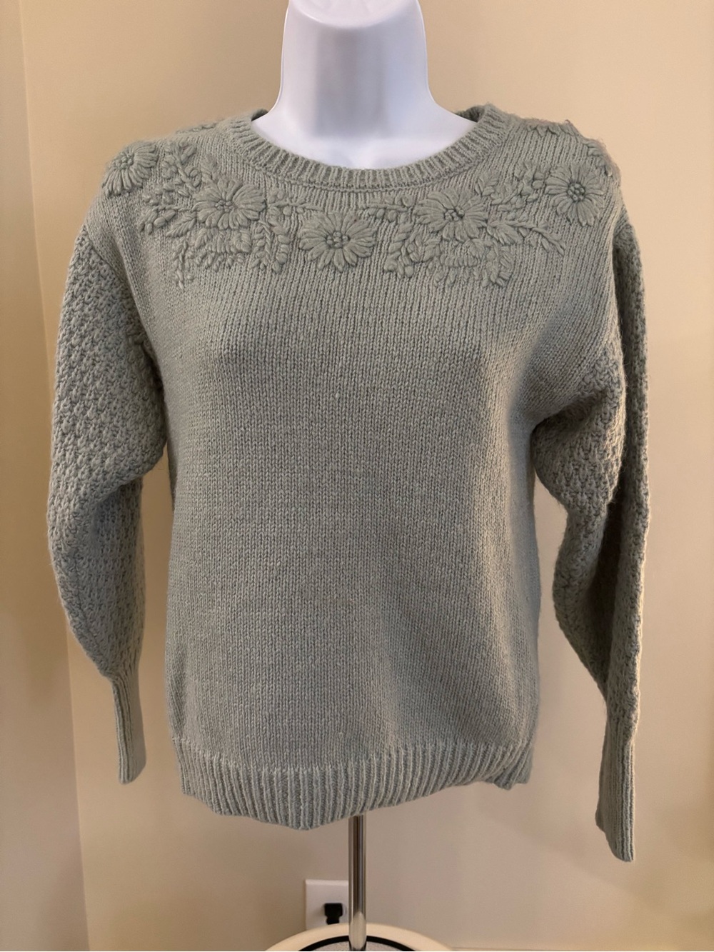 Girls' Floral Knit Sweater in Blue/Grey